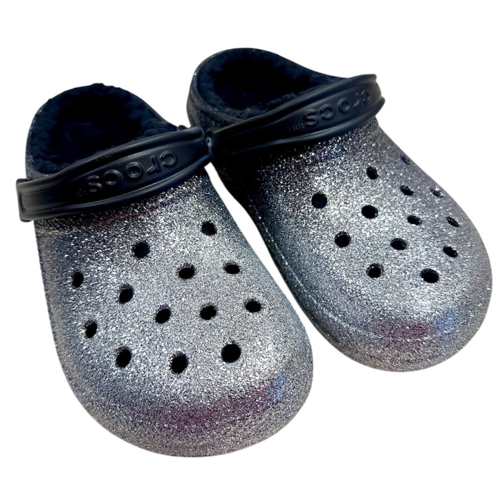 🦋Crocs Women Classic Ombre Black Silver Glitter Clog Slip Size-7